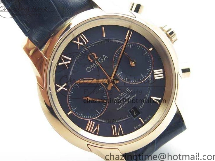 1230 QuickDry De Ville Chronograph RG OMF 1:1 Best Edition Blue Dial On Blue Leather Strap A 8107